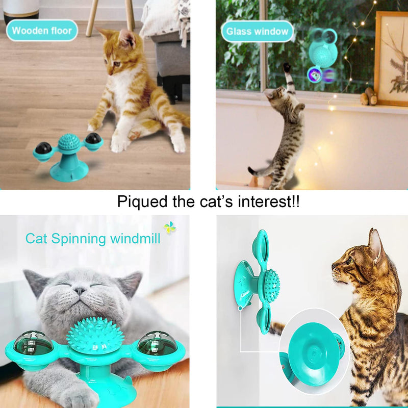 FIIL Interactive Windmill Cat Toys with Catnip and LED Ball, Turntable Rotating Interactive Cat Spinning Toys with Suction Cup(Blue). - PawsPlanet Australia