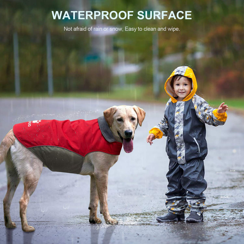 IREENUO Dog Raincoat, 100% Waterproof Dog Warm Jacket for Fall Winter, Rainproof Coat with Adjustable Velcro & Reflective Stripes for Medium Large Dogs X-Large Red - PawsPlanet Australia