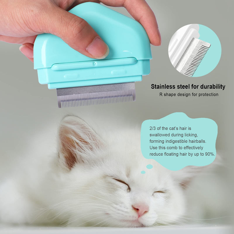 VMPETV 2-in-1 Cat Comb for Deshedding Massage Detangling Dog Cat Brush for Short Long-haird Cats Portable Cat Grooming Supplies, Compact Cat Hair Brush Dematting Tool for Dogs, Puppies and Small Pets Mint Green - PawsPlanet Australia