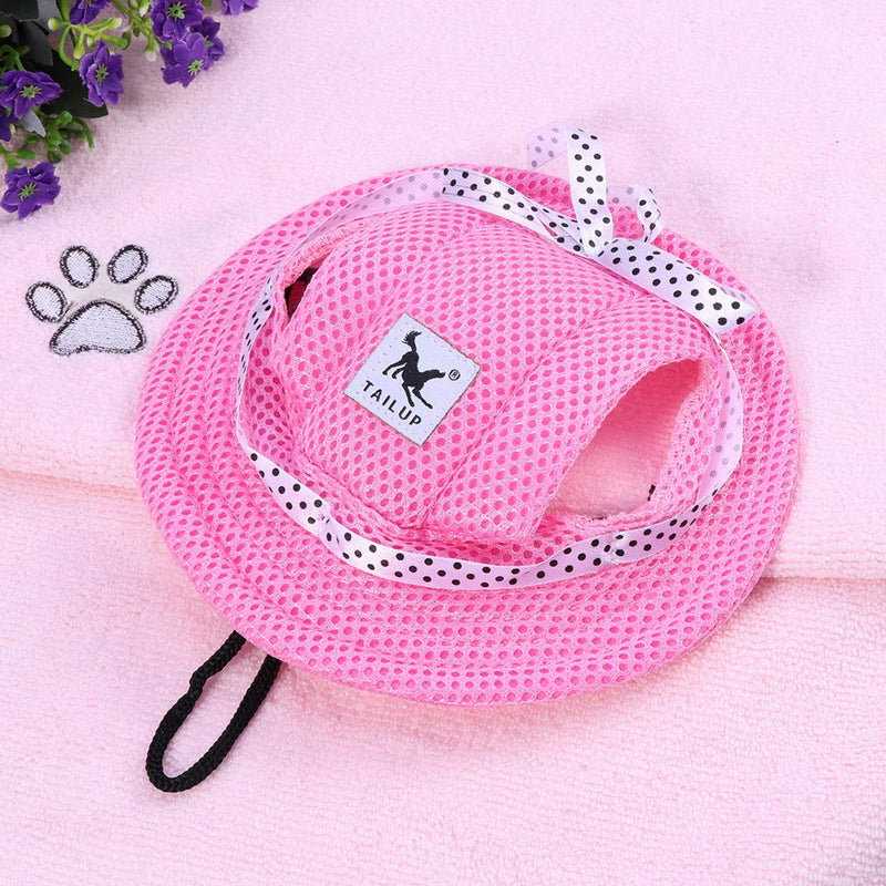 POPETPOP Round Brim Princess Cap Dog Visor Hat Sun Protection Cap Dog Mesh Porous Cap with Ear Holes and Chin Strap for Small Dogs- Size S (Pink) Pink - PawsPlanet Australia