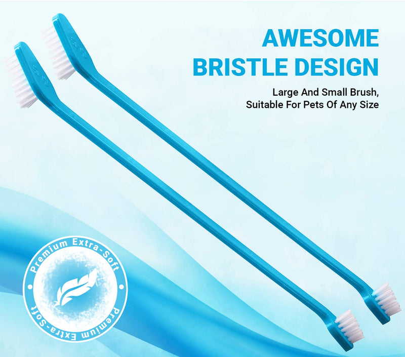 BOSHEL Dog Toothbrush Pack - 2 Long Handled Dual Headed Toothbrush + 1 Dog Finger Toothbrush Kit for Dog Dental Care - Use Double Sided Pet Toothbrush Set & Pet Finger Toothbrush with Dog Toothpaste 2 Pack - PawsPlanet Australia