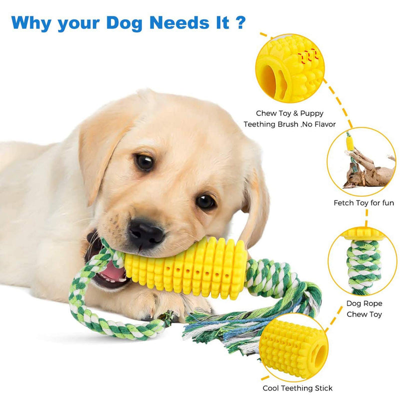 BEANKI Dogs Chew Toys, Dog Toothbrush Toys Corn, Indestructible Dental Care Toys with Cotton Rope, Dog Teething Toys For Aggressive Chewers, Pet Molar Bite Toy - PawsPlanet Australia