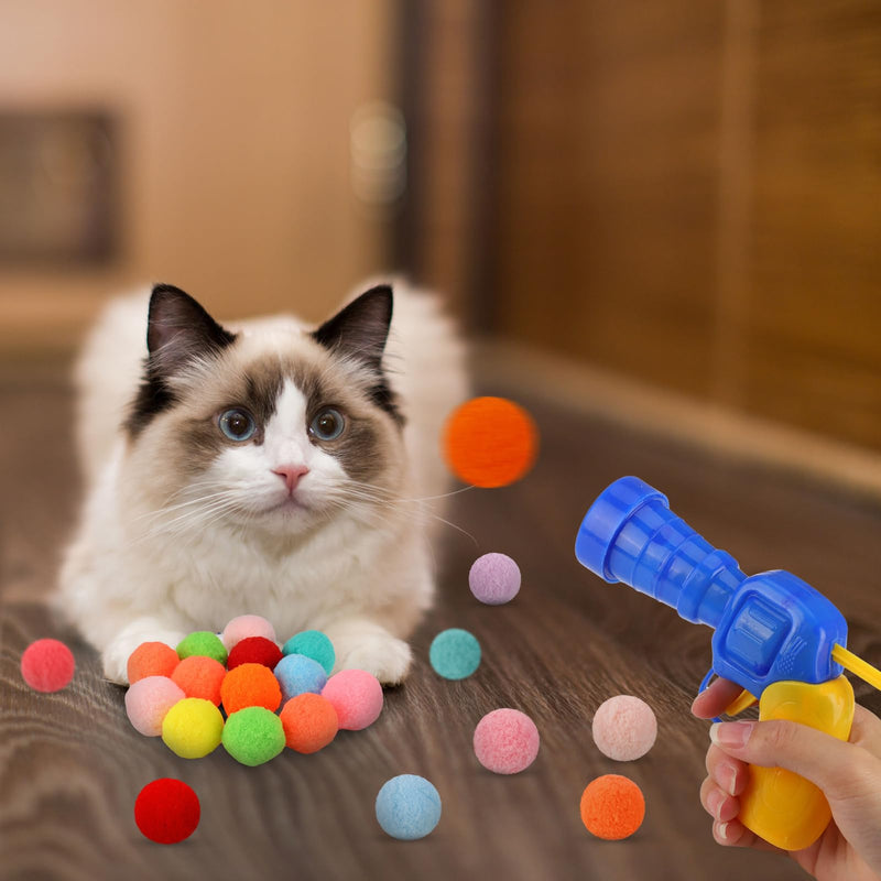 Fanshiontide Cat Toy Interactive Launch Training Cat Toy Balls with 1 Launcher and 100 Balls Funny Mini Plush Ball for Cats Dogs Pet Playing Exercises Hunting Training - PawsPlanet Australia