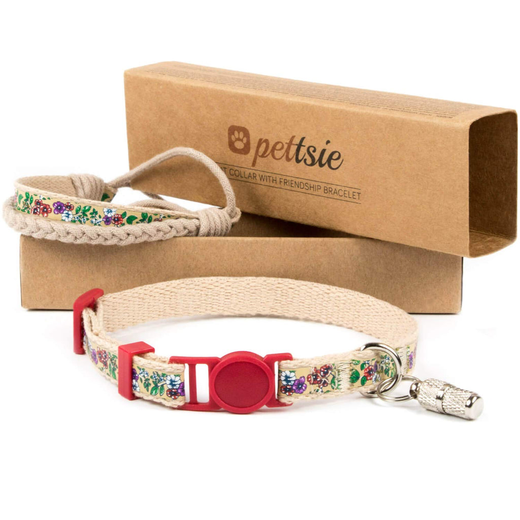 Pettsie Cat Collar with Safety Clasp and Friendship Bracelet for Her, ID Tag Included, Strong Cotton, D-Ring for Accessories, Adjustable Size 5-8" 5-8" Red - PawsPlanet Australia