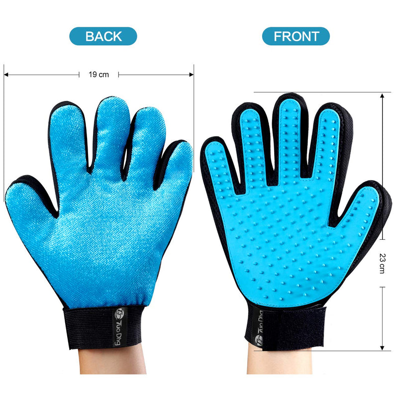 TUODING Pet Grooming Glove Brush，2Pcs Pet Grooming Gloves For Cat & Dog - Pet Hair Remover Brush+Furniture Clean Tool &Gentle Deshedding Brush - Rubber Tips for Massage (1 Pair Left and Right Hand) … 2PCS sky blue - PawsPlanet Australia