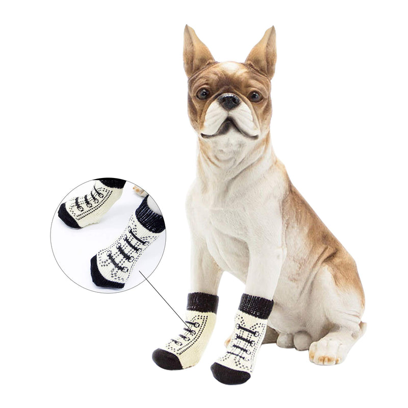 [Australia] - GLE2016 Anti-Slip Knit Dog Socks Cat Socks with Rubber Reinforcement,Anti-Slip Pet Dog Cat Socks/Paw Protector/Traction Control for Indoor Wear, Suitable for Dogs&Cats S White 