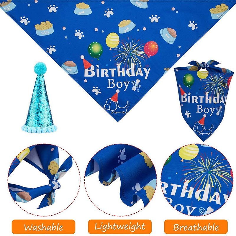 XhuangTech Dog Birthday Bandana Hat Banner Set Dog Boy Girl Cute Bow Scarf Birthday Party Supplies Decorations (Blue) Blue - PawsPlanet Australia