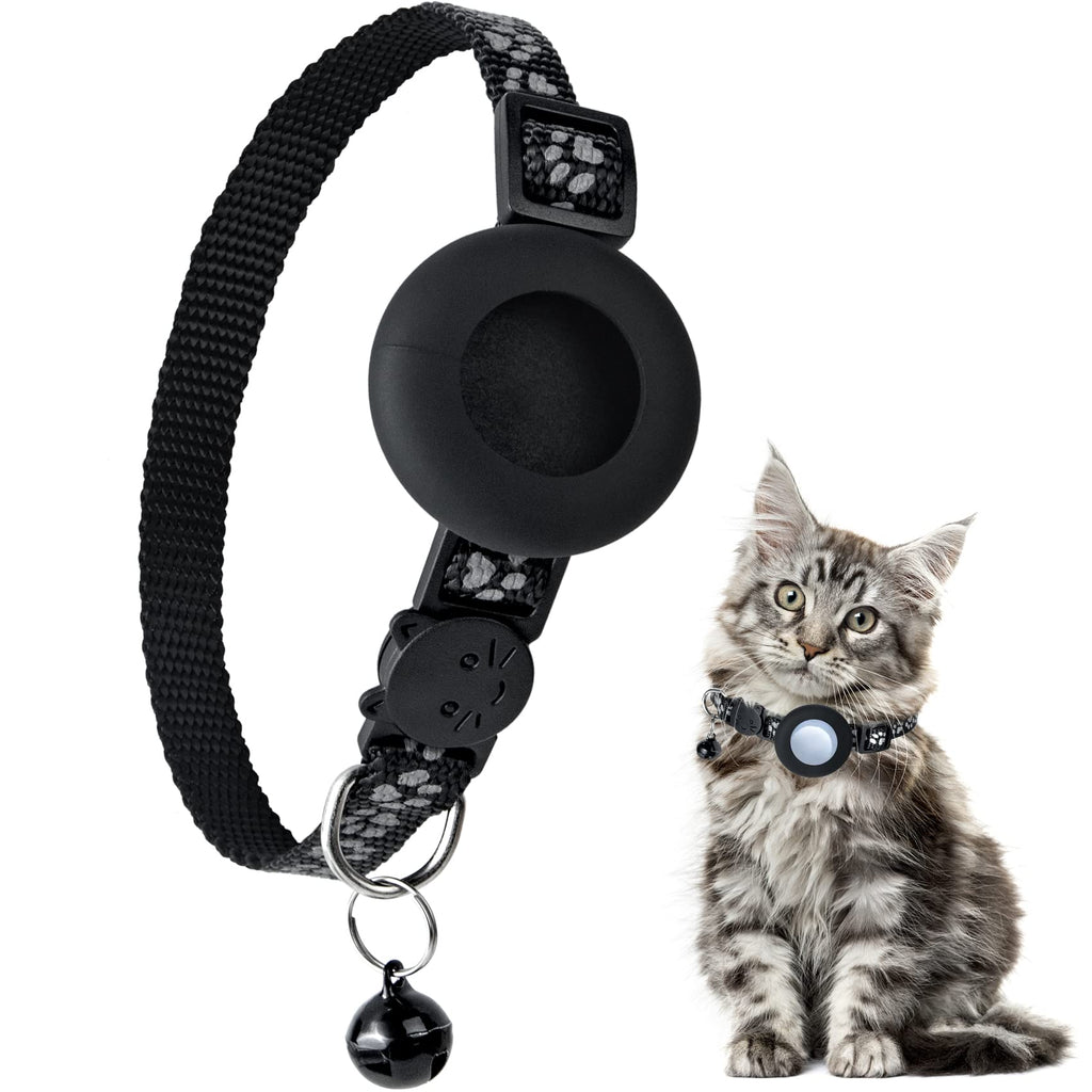 YHmall Airtag Cat Collar with Bell, Reflective Adjustable Collar Cat with Airtag Protective Cover, Cat Collar Compatible with Apple Airtag Black - PawsPlanet Australia