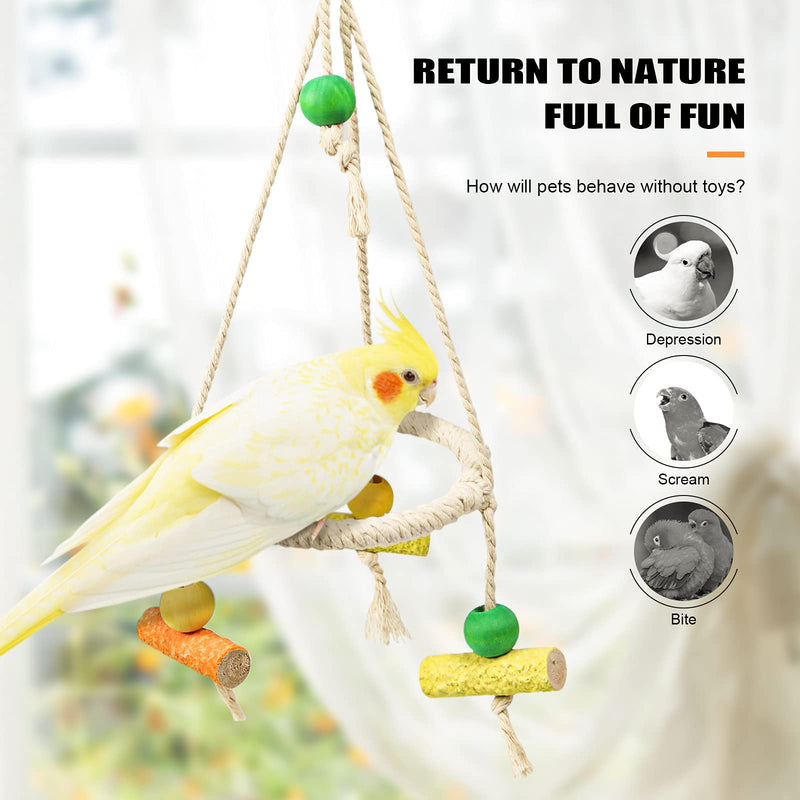 Bird Perch Stand Parrot Rope Swing Hanging Toy,Circle Ring Parakeet Perch Swing Toys&Bird Platform Parrot Stand Playground for Budgie Conure Finches Lovebird Cockatiel Cockatoo Exercise Toys H01 - PawsPlanet Australia