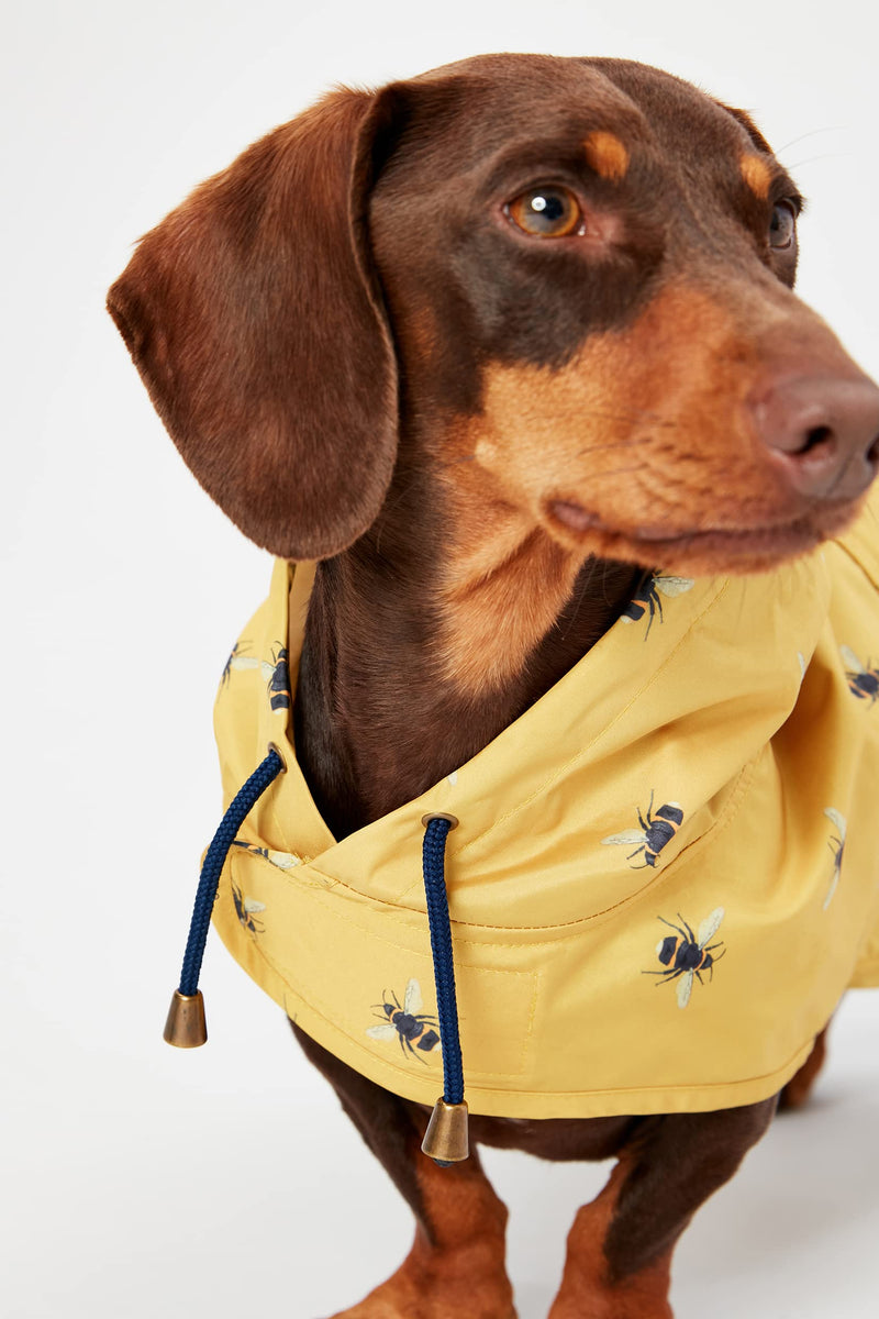 Rosewood Joules Bee Print Water Resistant, Mustard Yellow, Packaway Dog Coat Small - PawsPlanet Australia