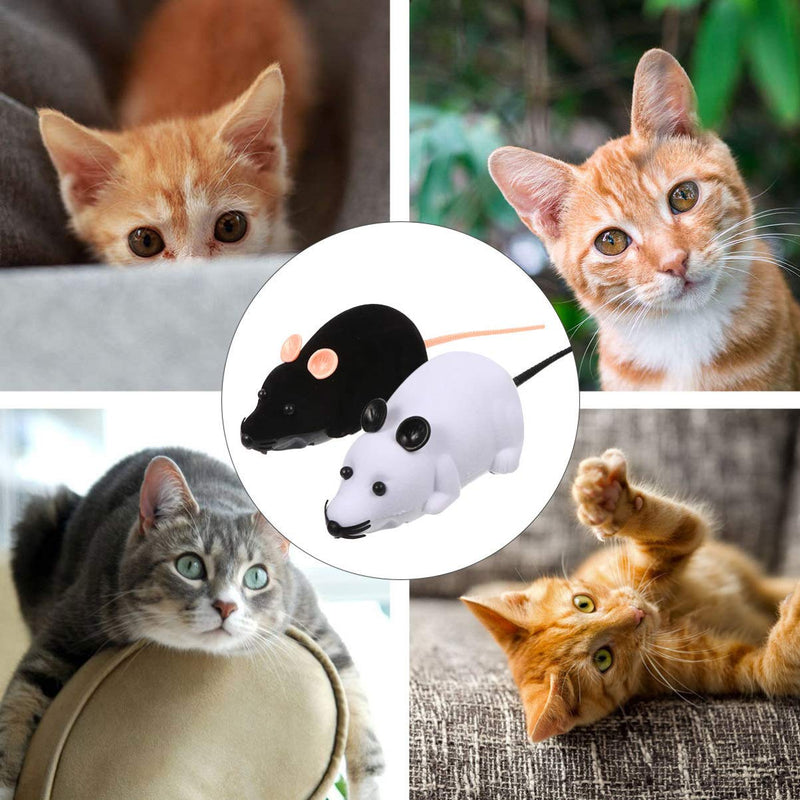 TOYANDONA Electric Mouse Toy Remote Control Mouse Robotic Cat Toy Funny Interactive Game Teaser Toy Christmas Party Supplies No Battery White+Black 2pcs - PawsPlanet Australia