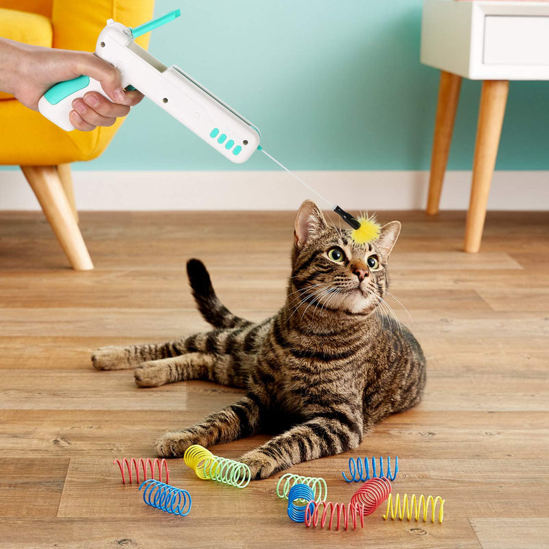 Ownpets Cat Toy Gun, Interactive Cat Toy Gun Shape Toy with Ball & Feather, Indoor Exercise Funny Cat Stick Toy Blue - PawsPlanet Australia