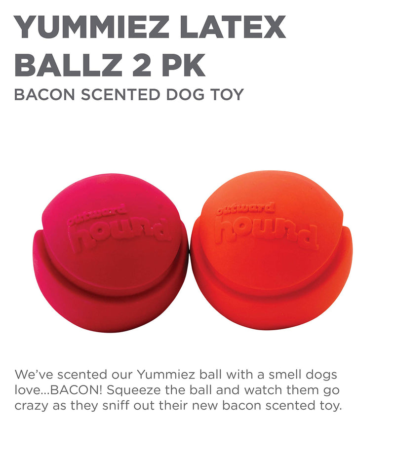 Outward Hound Tootiez, Accordionz, Pigglez, & Yummiez - Fun Latex Toys for Dogs Bacon Scented Yummiez Balls (2-Pack) - PawsPlanet Australia