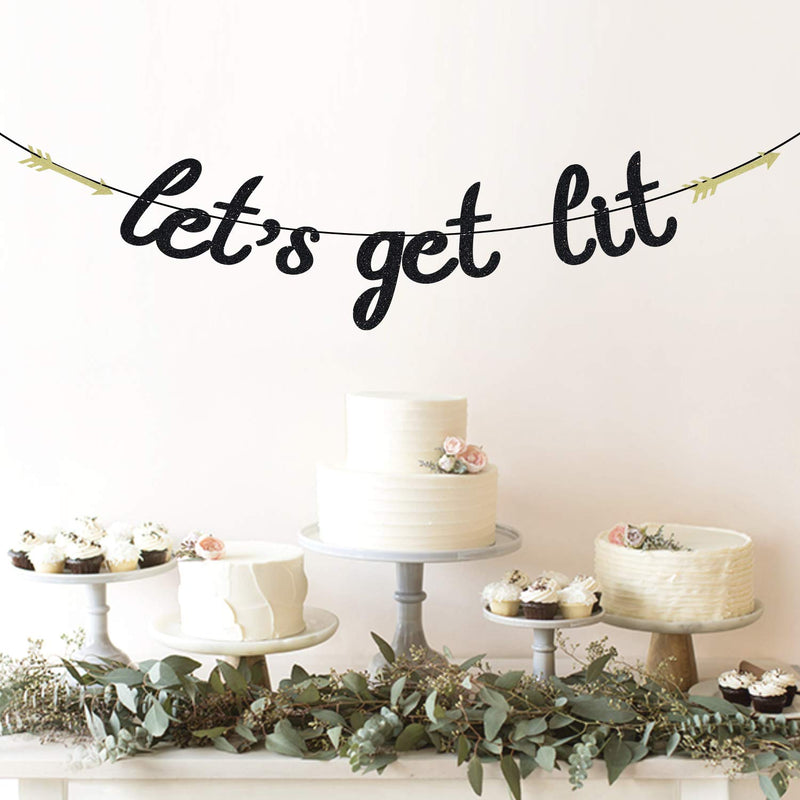 Black Glitter Let's Get Lit Banner for 2021 Graduation/Bachelorette/Bridal Shower/Christmas Day/New Years Eve/Wedding Party Decorations - PawsPlanet Australia