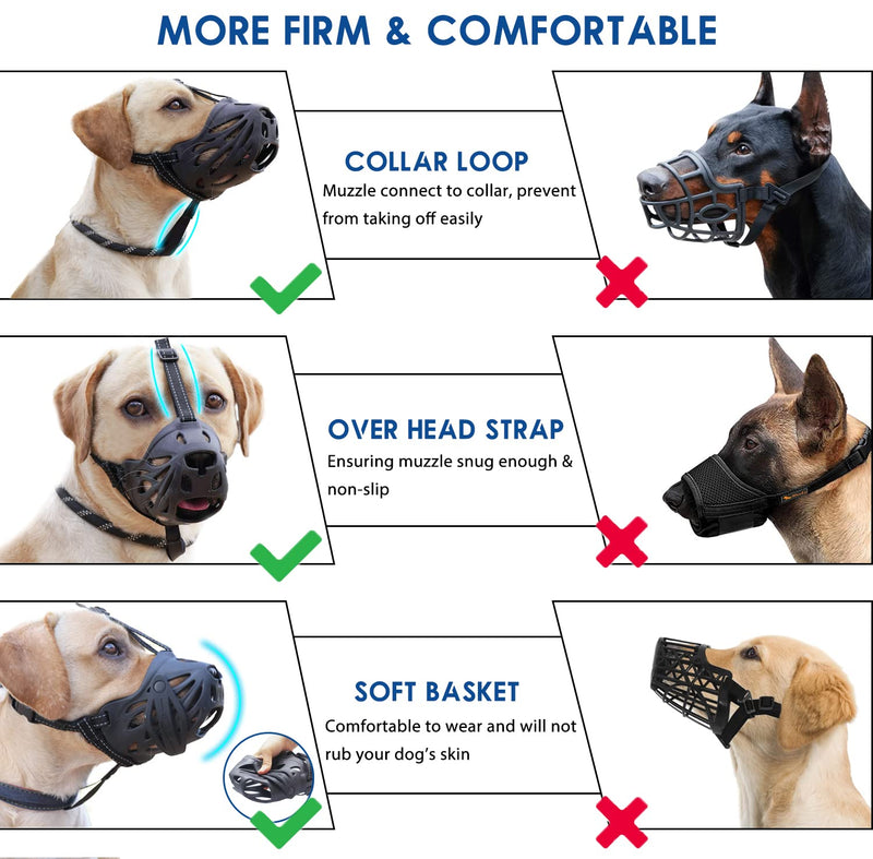 Dog Muzzle with Movable Front Strap for Biting Chewing Scavenging and Wound Licking, Humane and Soft Basket Muzzle for Small Medium Large Dogs, Allows Panting and Drinking Black #2 (Snout 5.7-7") - PawsPlanet Australia