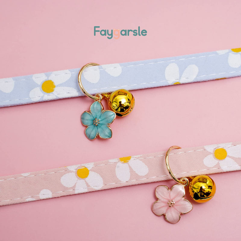 2 Pack Cotton Breakaway Cat Collars with Bell Flower Charms Pink&Blue Flower - PawsPlanet Australia