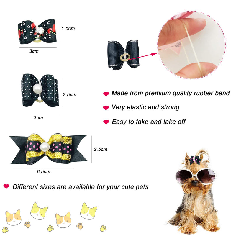 PET SHOW 10pairs Black Dog Hair Bows with Rubber Bands Puppy Hair Bows with Bling Rhinestone Bowknot Topknot Small Medium Doggies Cats Boy Girl Grooming Accessories Assorted - PawsPlanet Australia