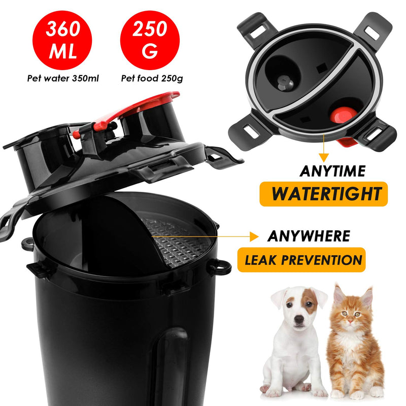 liangdu Pet Dogs Travel Water Bottle, 2 in 1 Portable Dog Cat Water Dispenser and Food Container with 2 Collapsible Bowls for Your Pets Walking and Traveling Black - PawsPlanet Australia