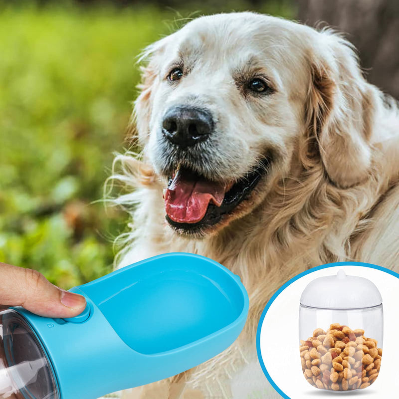Dog Water Bottle with Food Can, Portable Dog Water Dispenser Leak-Proof, 10oz Dog Drinking Bottle for Traveling Walking Hiking with Pet Blue - PawsPlanet Australia