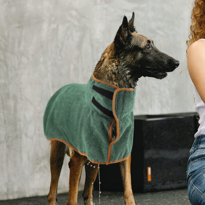 Jodsen Dog Drying Coat,Pet Towelling Robe,Fast Drying Super Moisture Absorbent Dog Bathrobe Microfibre Towel,Adjustable Collar and Waist Dog Towel for Large,Medium Dogs Green L - PawsPlanet Australia