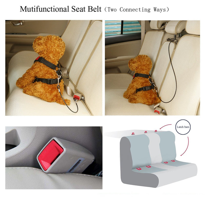 Mogoko Chew Proof Dog Car Seatbelt Safety Restraint Pet No-Chew Tether Cable Stainless Steel Dog Leashes Rope Puppy Vehicle Seat Belt with Double Clip and Latch Attachment 16.0 inch - PawsPlanet Australia