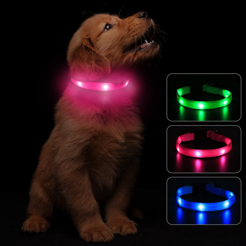 PcEoTllar Dog Collar Luminous for Small Dogs LED Collar Dogs USB Rechargeable Light Collar Luminous Collar Puppy Safety for Night with 3 Light Modes, Pink XS (25-32cm, 1.5cm) - PawsPlanet Australia