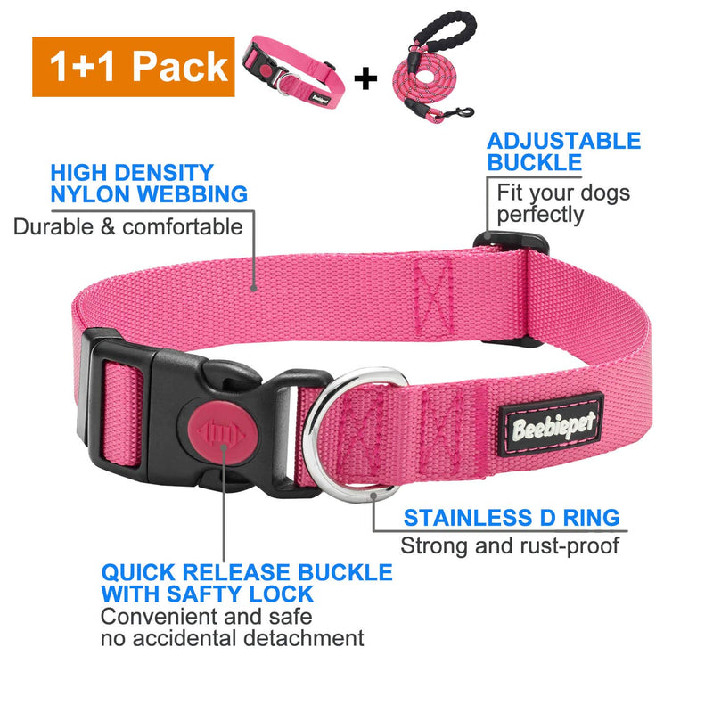 [Australia] - beebiepet 2 Packs Classic Dog Collar with Quick Release Buckle Adjustable Dog Collars for Small Medium Large Dogs collar+leash S neck 10"-16" Pink 