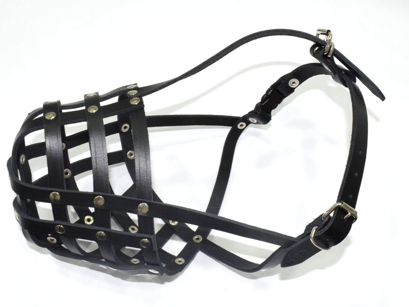 Light Genuine leather Dog Muzzle for Staffordshire Bull Terrier Staffy, Staffie and others (Black Leather, AS0) Black Leather - PawsPlanet Australia
