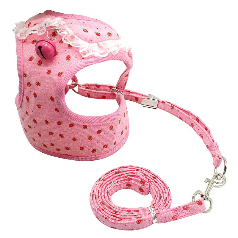 [Australia] - Didog Adjustable Pet Mesh Vest Harness and Leash Set with Cute Bell for Puppy Small Medium Dogs and Cats S:9.5-14" Pink Strawberry 