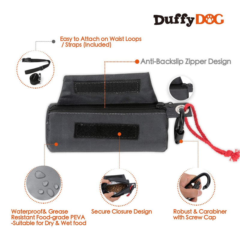 [Australia] - DuffyDog Grease & Moisture Resistant Dog Food Storage Bag Treat Pouch for Short Trips/Outdoor Activities, Waterproof Dog Travel Bag, 7.10” (L) x 3.10” (D) Charcoal Grey 