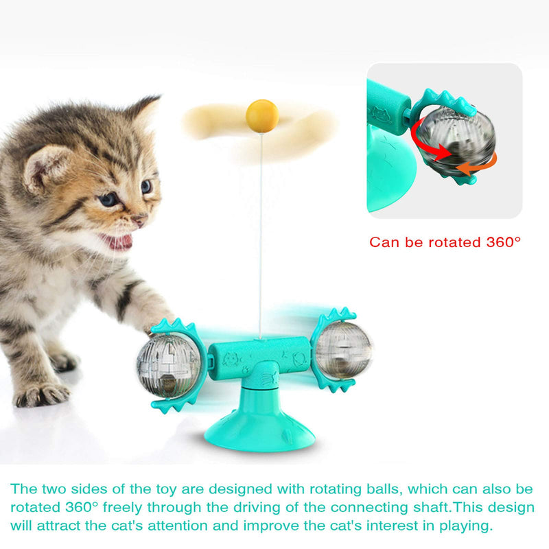 [Australia] - "N/A" Cat Windmill Spinning Toy Interactive Toys for Indoor Cats with Feather Kitten Toys with Suction Cup, Quiet Rotatable Catnip Toys Cat Teasing Ball Toy Blue 