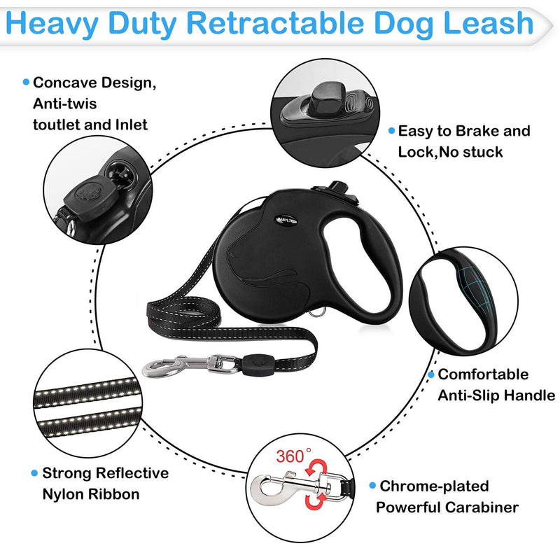 Babyltrl Upgraded Retractable Dog Leash, 360° Tangle-Free Heavy Duty Dog Retractable Leashes for Large Dogs up to 110lbs,16ft Safe Reflective Tape with Anti-Slip Handle, One-Handed Brake, Pause, Lock Black - PawsPlanet Australia