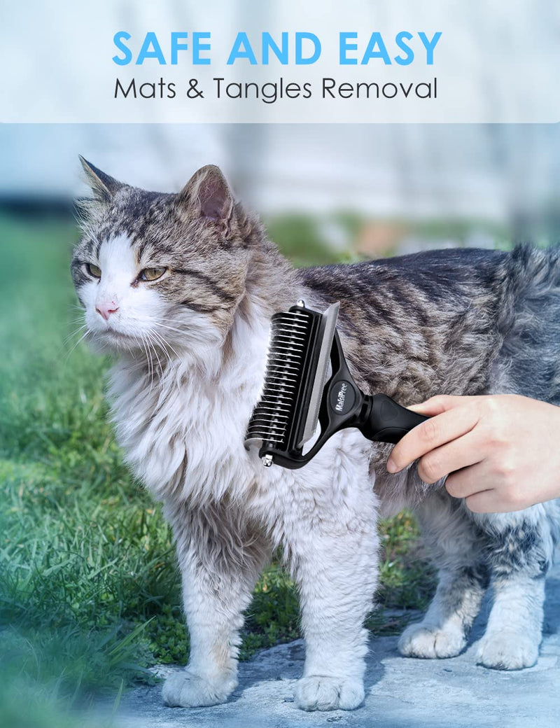 Dog Brush & Cat Brush - MalsiPree 2-Side Professional Pet Grooming Tool for Shedding Medium to Long Hair, Dematting Combs for Dogs & Cats Deshedding, Mats & Tangles Removing(Black) L Black - PawsPlanet Australia