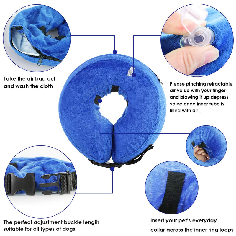 NCONCO Dog Cone Collar Soft, Inflatable Pet Collar Dog Cat Wound Healing Anti Bite Protection Blue-L - PawsPlanet Australia