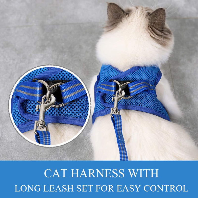 Cat Harness and Leash Set for Walking Lightweight Escape Proof Kitten Vest Harness Soft Fit for Cat Puppy Rabbits Easy Control (XS, Blue) XS - PawsPlanet Australia