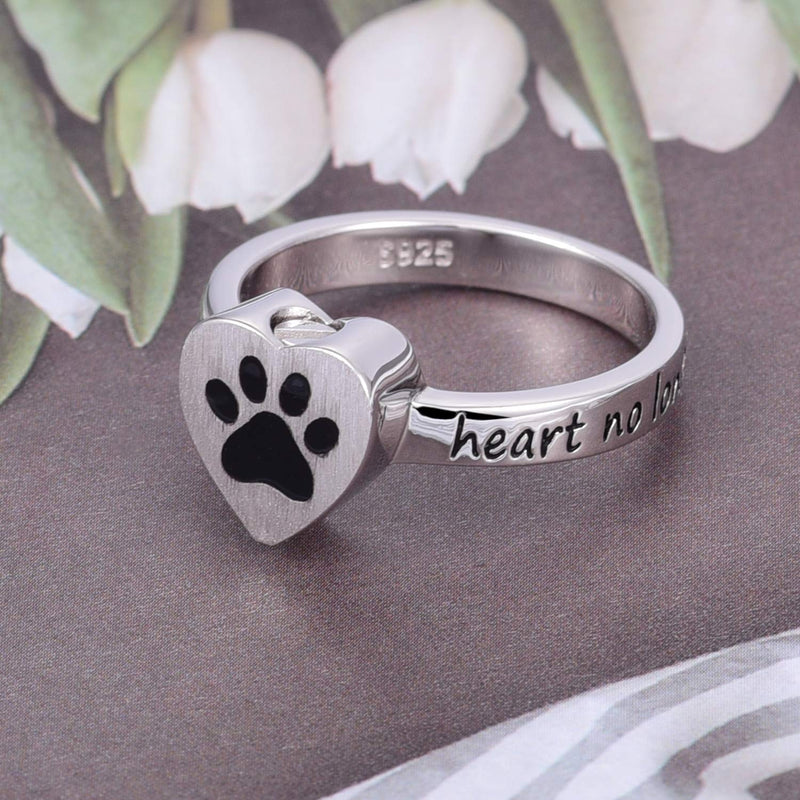 925 Sterling Silver Heart Angel Wings No Longer by Side but Forever in My Heart Cremation Urn Ring Hold Loved Ones Ashes Finger Rings Memorial #7#8#9#10 paw print urn rings 7 - PawsPlanet Australia