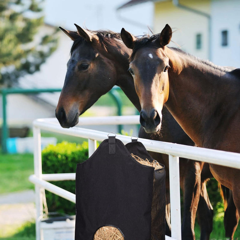 ZELARMAN Horse Hay Bag with Large Capacity，Slow Feeder Hay Nets， Leather Trim Feeding Bag for Horses, Sheep Small Black - PawsPlanet Australia