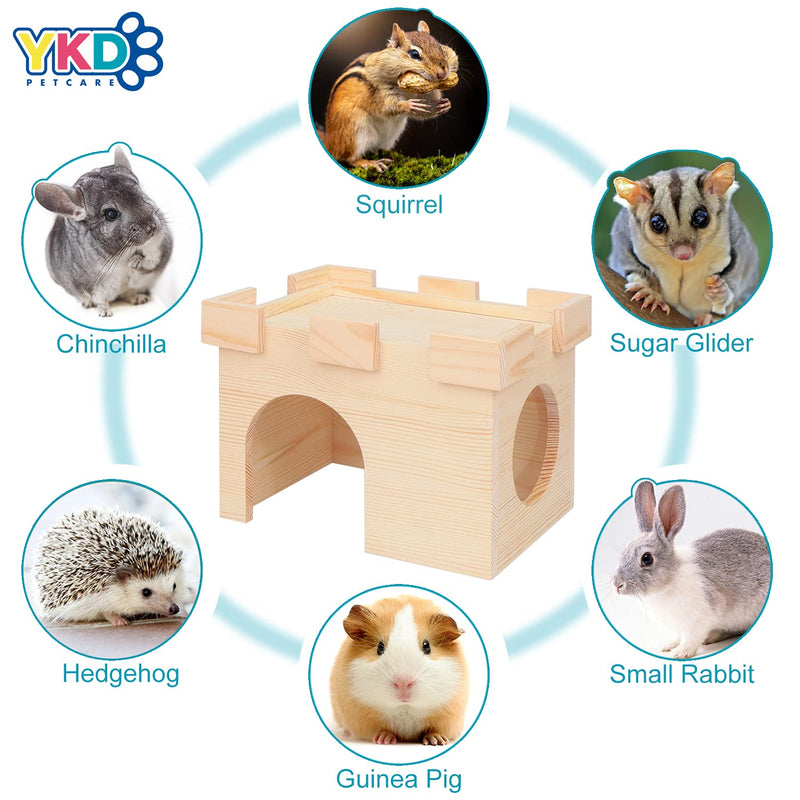 YKD Castle Chinchilla House - Small Animal Hideout for Chinchilla Guinea Pig Hedgehog, or Rat - Ventilated Wooden Hamster Habitat with Multiple Doors - Made from Natural Wood Large Without Base - PawsPlanet Australia