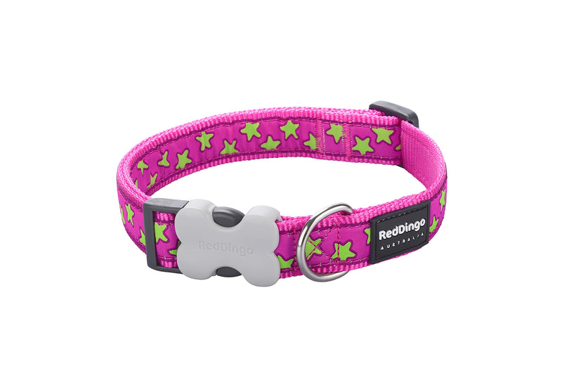 Red Dingo Stars Patterned Dog Collar, Medium, 20 mm x 31 - 47 cm, Hot Pink/ Lime Green M - PawsPlanet Australia