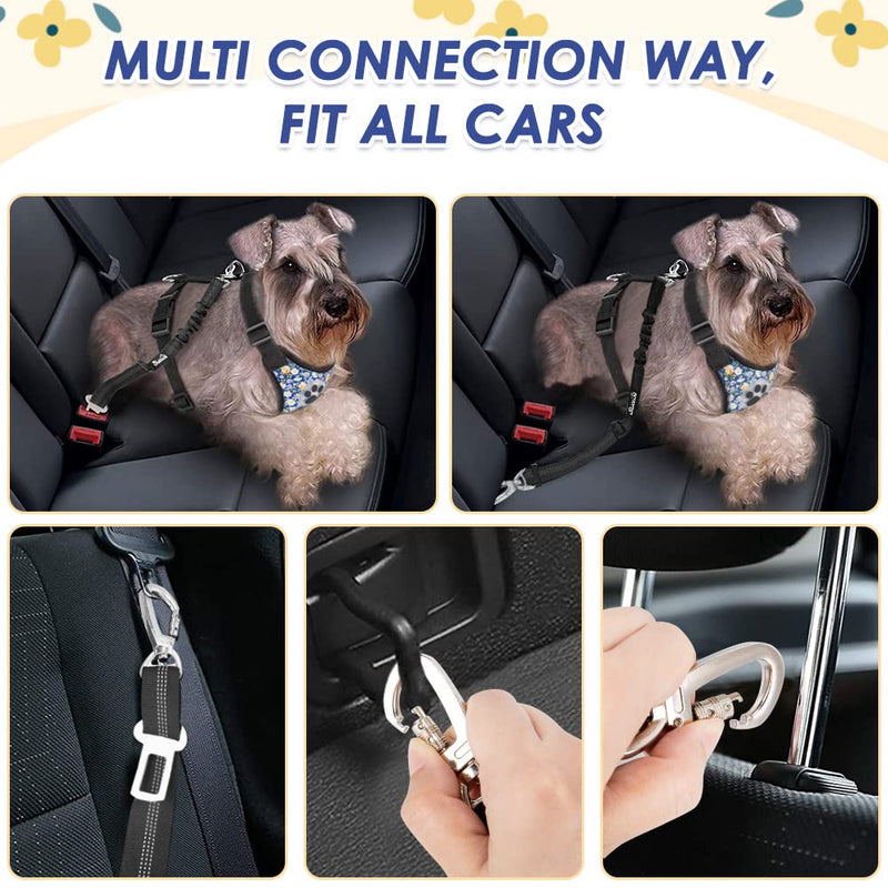 Eyein Dog Car Harness and Seatbelt Set, Adjustable Elastic Puppy Safety Seat belt & Breathable Padded Vest for Trip, New 2 in 1 Attachment Design for Seat Buckle / Latch Bar / Vehicle Trunk XS(Neck: 30.5-36cm, Chest: 41.5-46cm) Blue Floral - PawsPlanet Australia