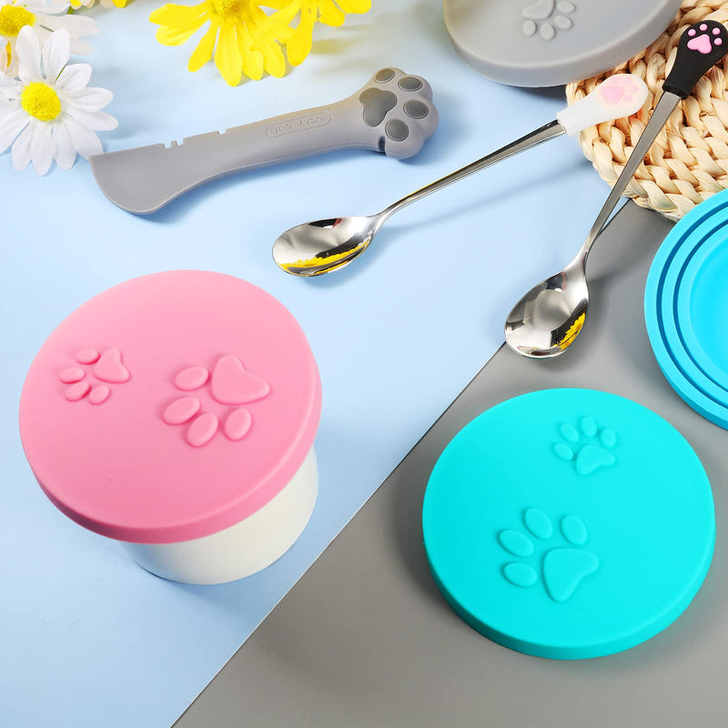 7 Pieces Pet Food Can Supplies Set Include 4 Pieces Silicone Pet Can Covers Cat Can Lids 1 Pieces Multifunctional Pet Can Opener and 2 Pieces Dog Claw Spoons for Pets Dogs Cats Feeding Can - PawsPlanet Australia