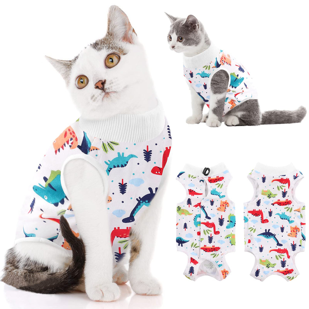 MORVIGIVE Cat Recovery Suit for Abdominal Wound, Breathable Cat Onesie for Cats After Surgery Spay Neuter, Anti Licking Cat Cone Alternative, Pet Surgery Recovery Shirt ColorfulDino Small - PawsPlanet Australia