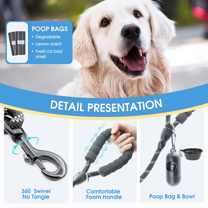 BAAPET 2 Packs 5/6 FT Strong Dog Leash with Comfortable Padded Handle and Highly Reflective Threads Dog Leashes for Small Medium and Large Dogs 1/2'' x 5 FT (18~120 lbs.) Black+Black - PawsPlanet Australia