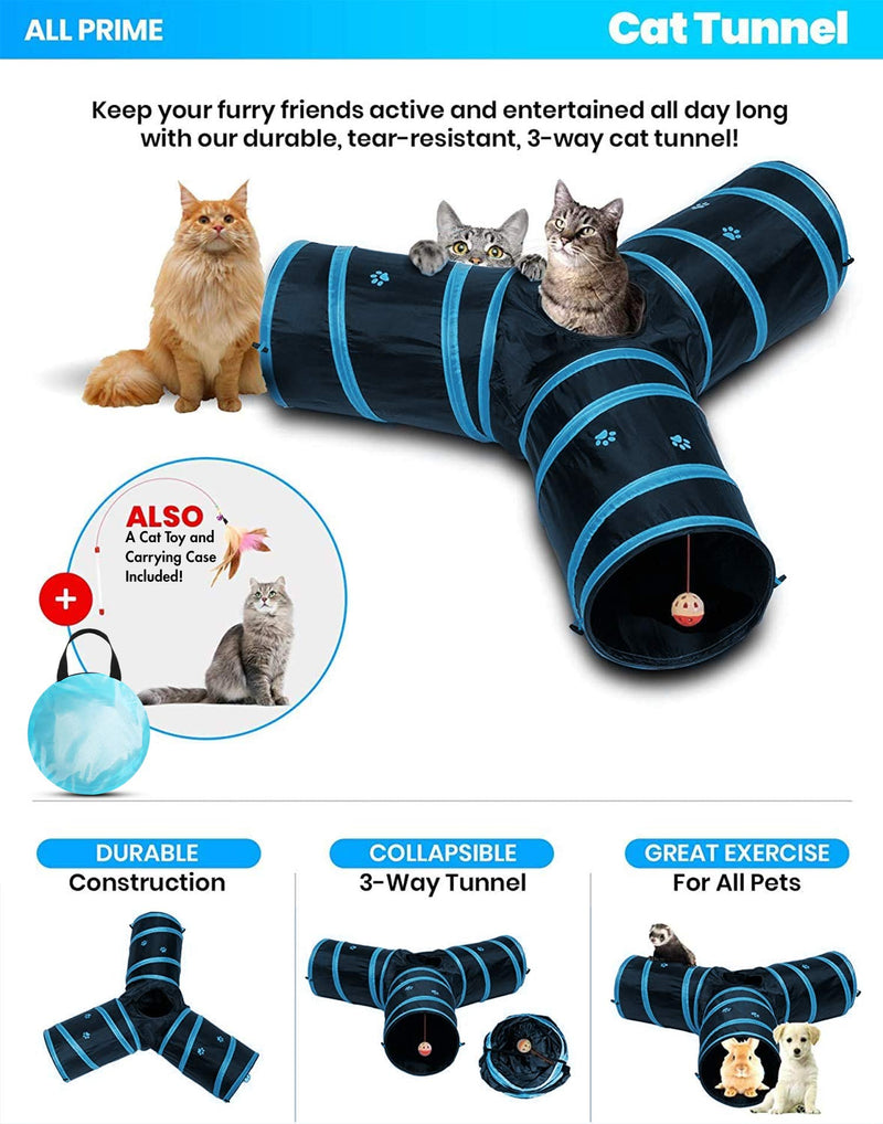 [Australia] - All Prime Cat Tunnel - Also Included is a ($5 Value) Interactive Cat Toy - Toys for Cats - Cat Tunnels for Indoor Cats - Cat Tube - Collapsible 3 Way Pet Tunnel - Great Toy for Cats & Rabb Blue 