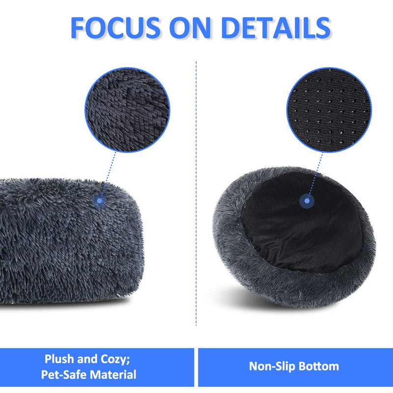 [Australia] - FOCUSPET Dog Bed Cat Bed Donut, Pet Bed Faux Fur Cuddler Round Comfortable Size Medium 24'' & Large 32'' Ultra Soft Calming Bed for Dogs and Cats, Self Warming Indoor Sleeping Bed M（24''Dx8''H） 