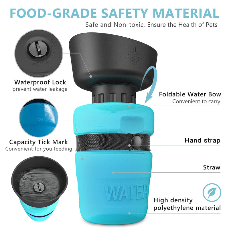 lesotc Pet Water Bottle for Dogs, Dog Water Bottle Foldable, Dog Travel Water Bottle, Dog Water Dispenser, Lightweight & Convenient for Travel BPA Free 18oz Blue - PawsPlanet Australia