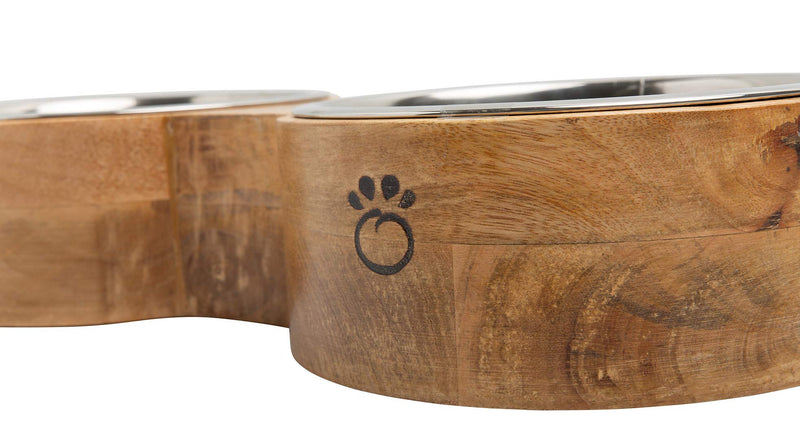[Australia] - Brave Bark Figure 8 Feeder - Premium Mango Wood Double Feeder, 2 Stainless Steel Bowls for Food or Water Included, Perfect for Dogs, Cats and Pets of Any Size, Great for Home or Office Medium 