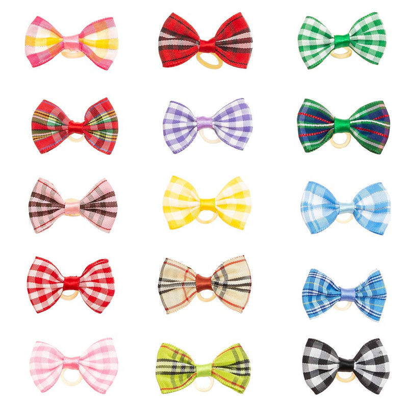 [Australia] - BINGPET 30 Pcs/15 Pairs Dog Hair Bows with Rubber Band Cute Plaid Bowknot Topknot Pet Grooming Dog Hair Accessories 