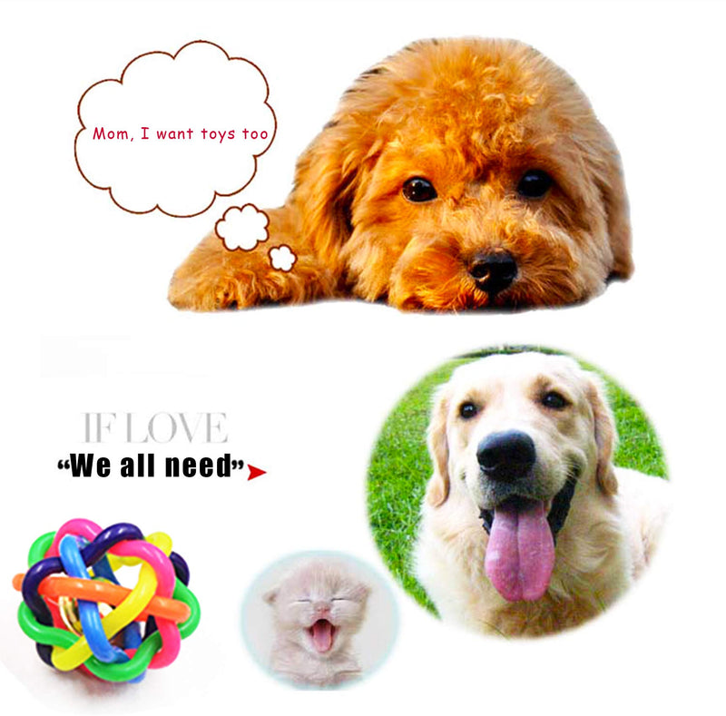 NANAOUS 6 PC Pet Puppy Dog Cat Colorful Dog Rubber Ball with Bell, 5.5 cm / 6.5 cm 6.8 cm / 7cm / 8.5 cm / 9.5Woven Ball, with Bell Dog Toy Ball Pet Supplies, Interactive Dog/Cat Toy Ball - PawsPlanet Australia