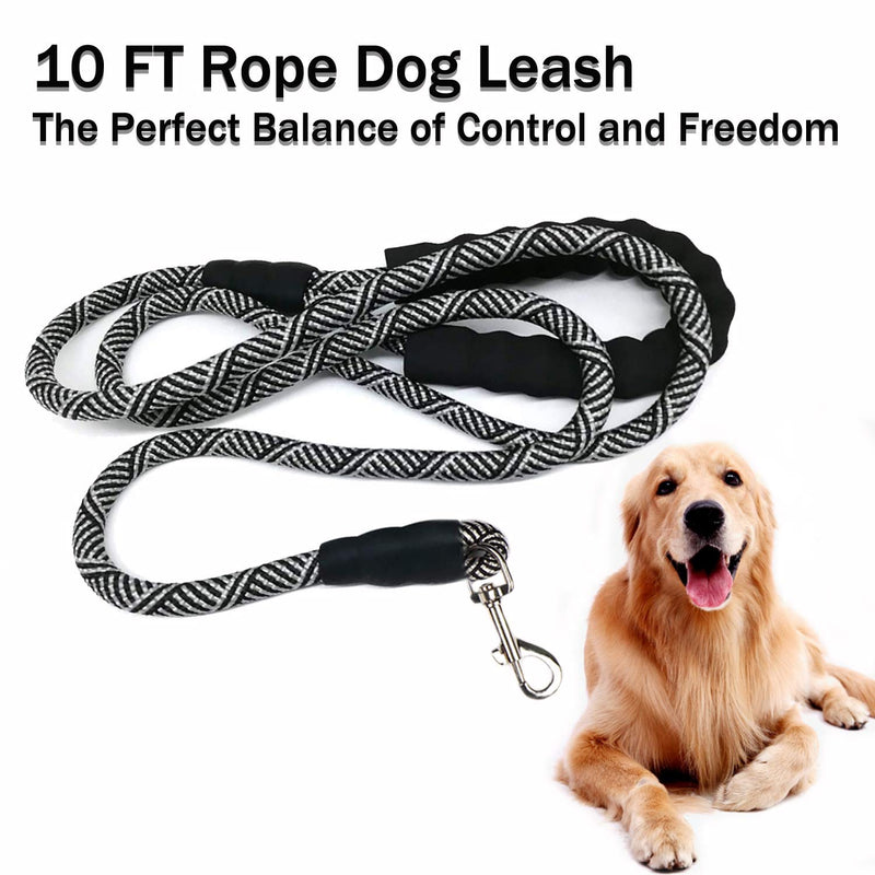 [Australia] - FVILIPUS 10 FT Heavy Duty Rope Dog Leash with Comfortable Durable Soft Padded Handle, Slip Long Dog Leash, Strong Highly Reflective Nylon Dog Leash for Large, Medium, Small Dogs 10FT-Black White 